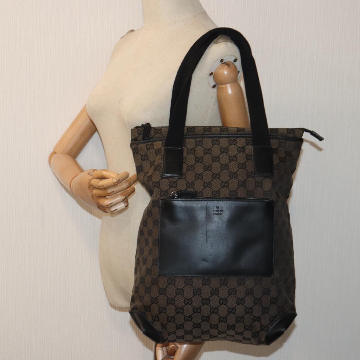 GUCCI GG Canvas Tote Bag Brown Silver 019 0401 1956 87265
