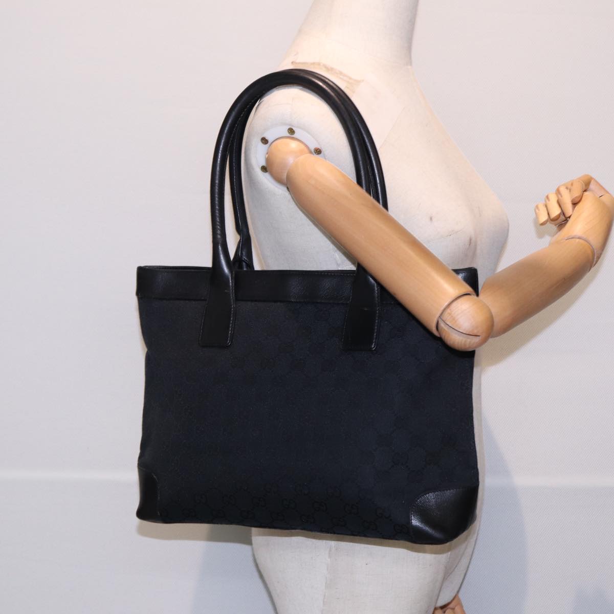 GUCCI Tote Bag GG Canvas Black Silver 002 1119 88532