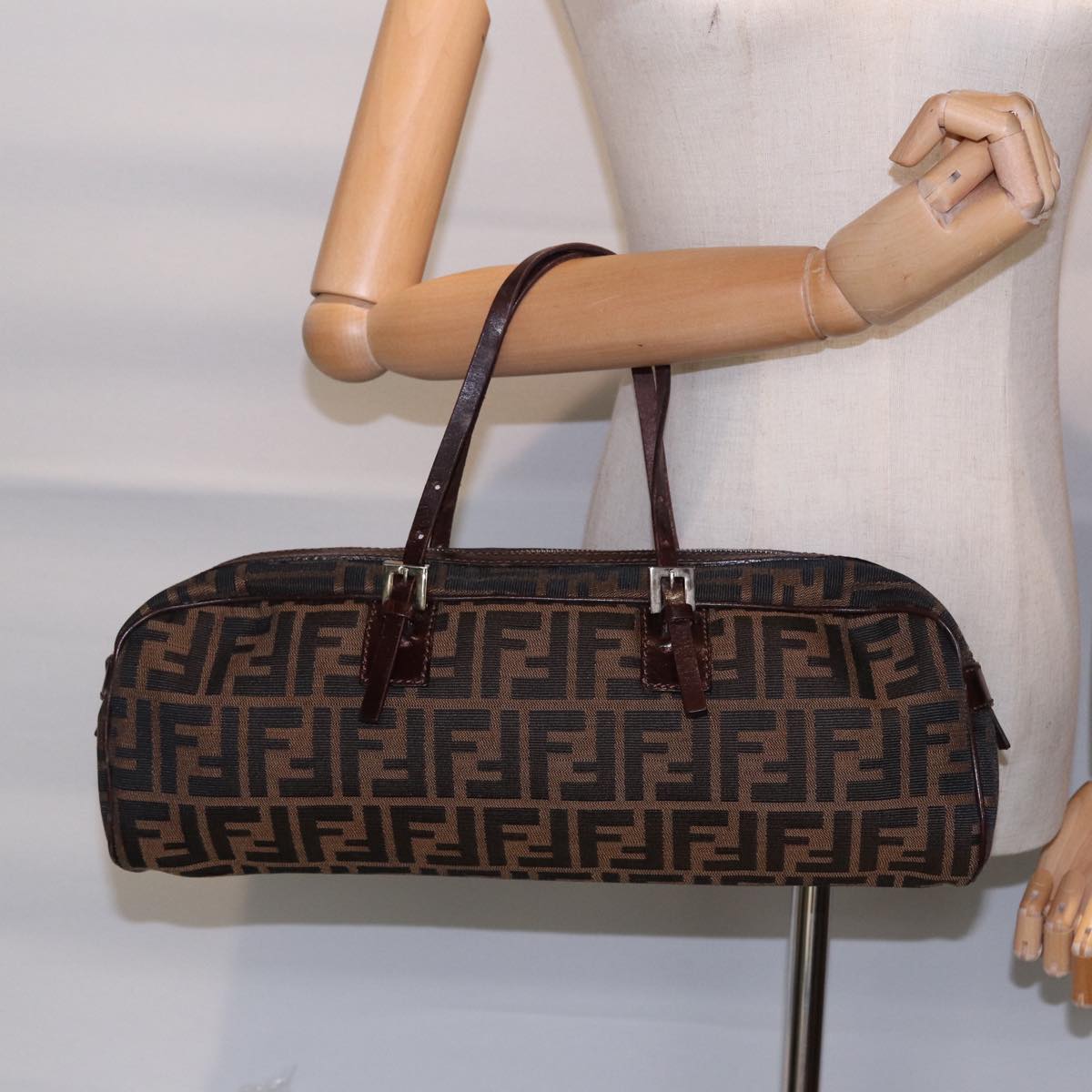 FENDI Zucca Canvas Hand Bag Brown Black Silver 88785