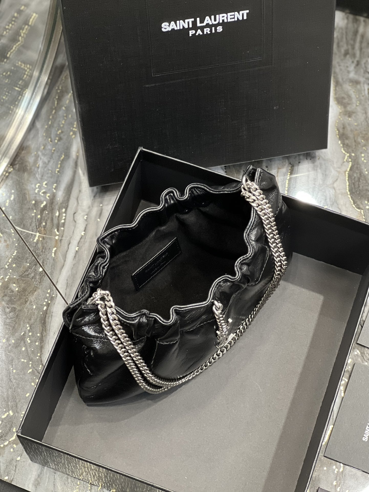 GLAMI Hobo Mini Bag Black With Silver Hardware For Women 9.4in/24cm YSl