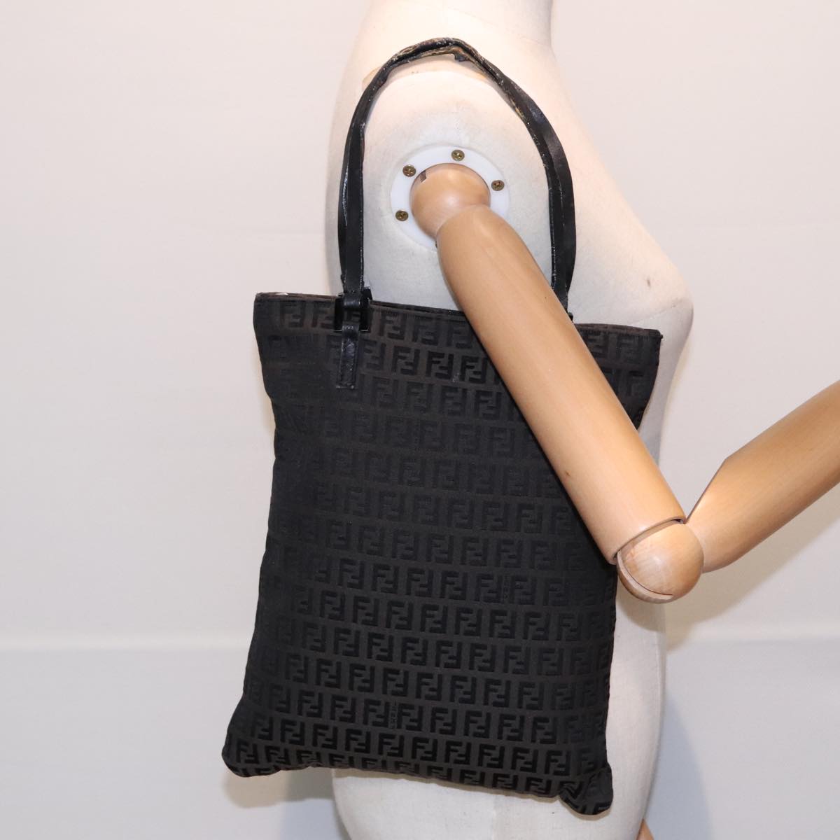 FENDI Zucchino Canvas Tote Bag Dark Brown 90829
