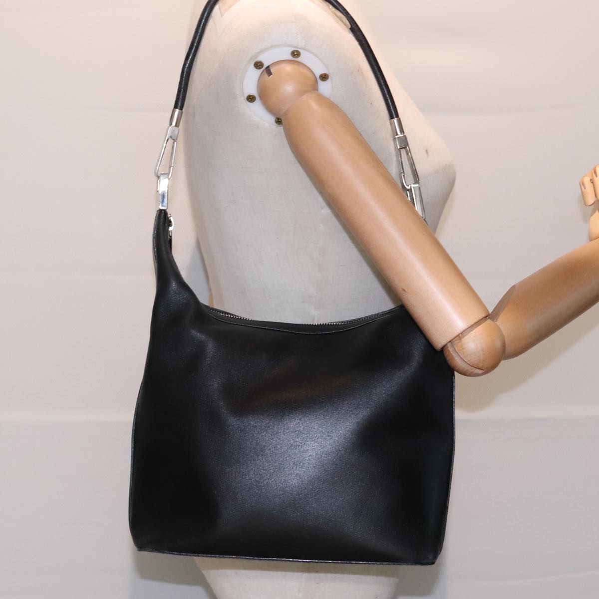 GUCCI Shoulder Bag Leather Black Silver 001 3814 91702