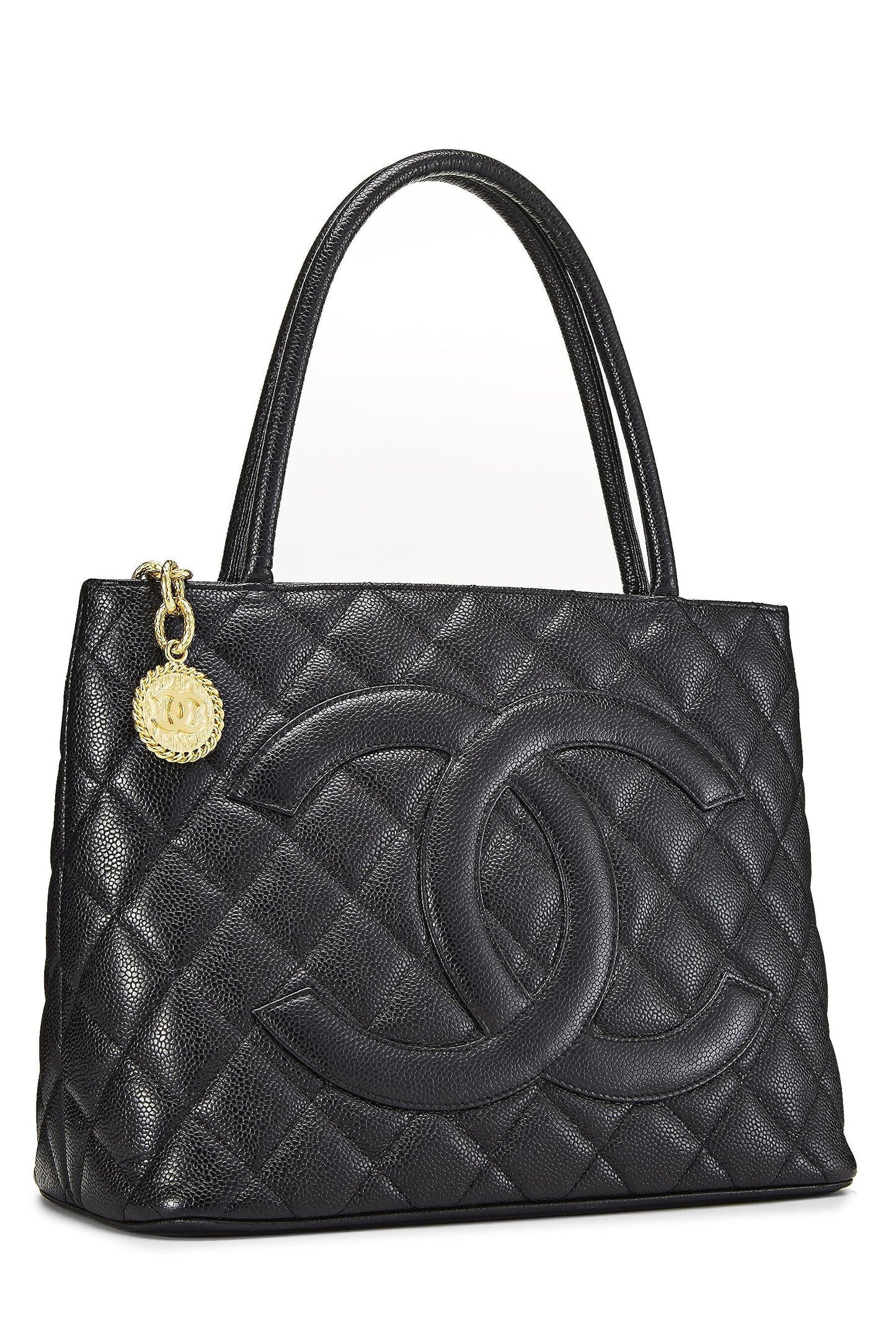 Chanel, Black Quilted Caviar Medallion Tote, Black