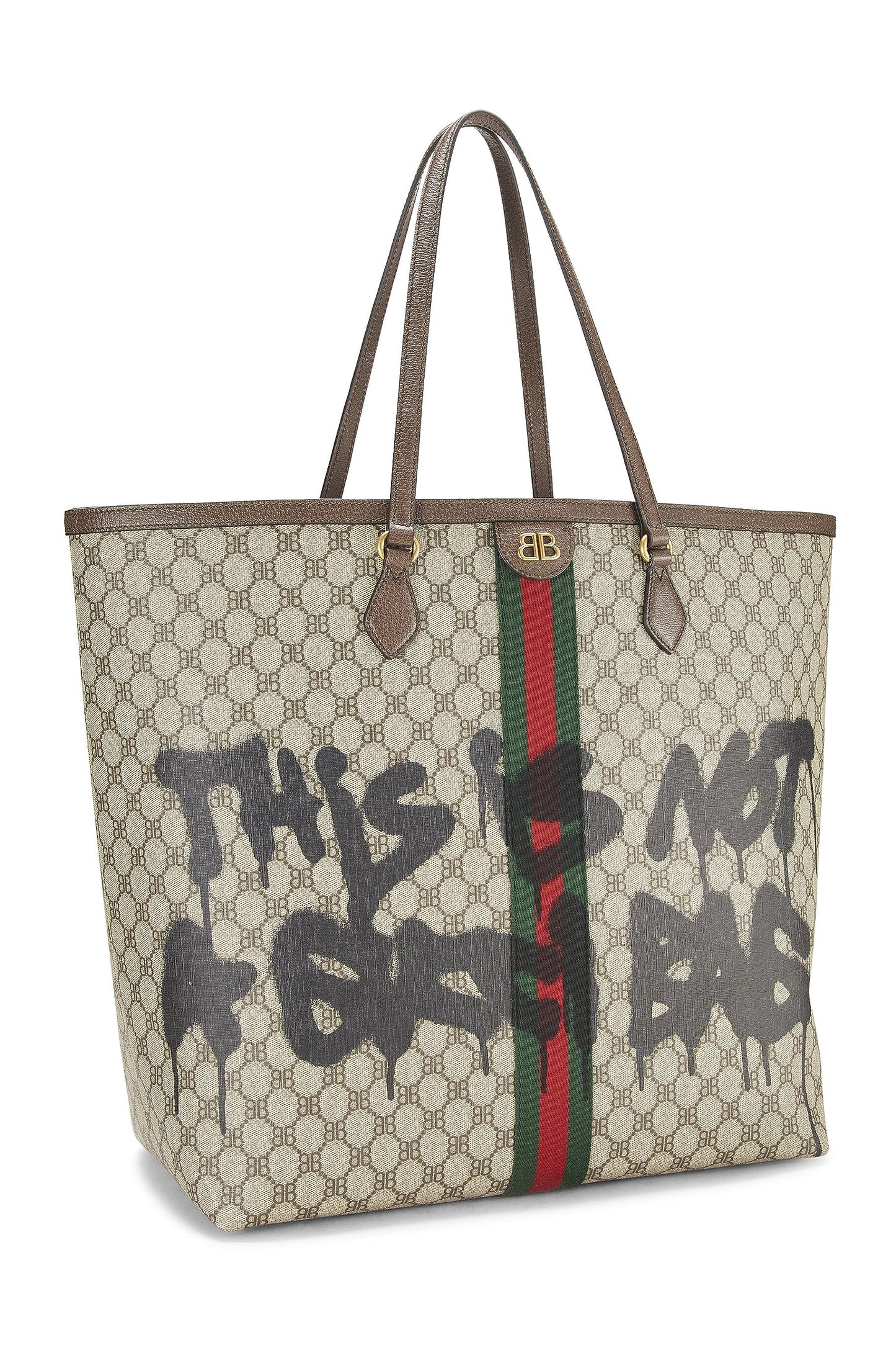 Balenciaga, Balenciaga x Gucci Beige Coated Canvas Hacker Graffiti Tote Large, Brown