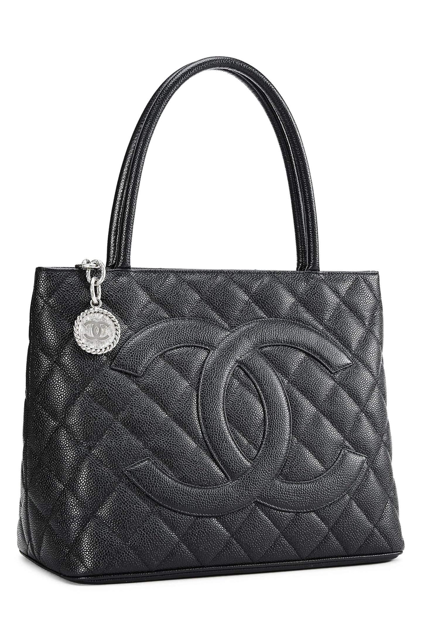 Chanel, Black Quilted Caviar Medallion Tote, Black