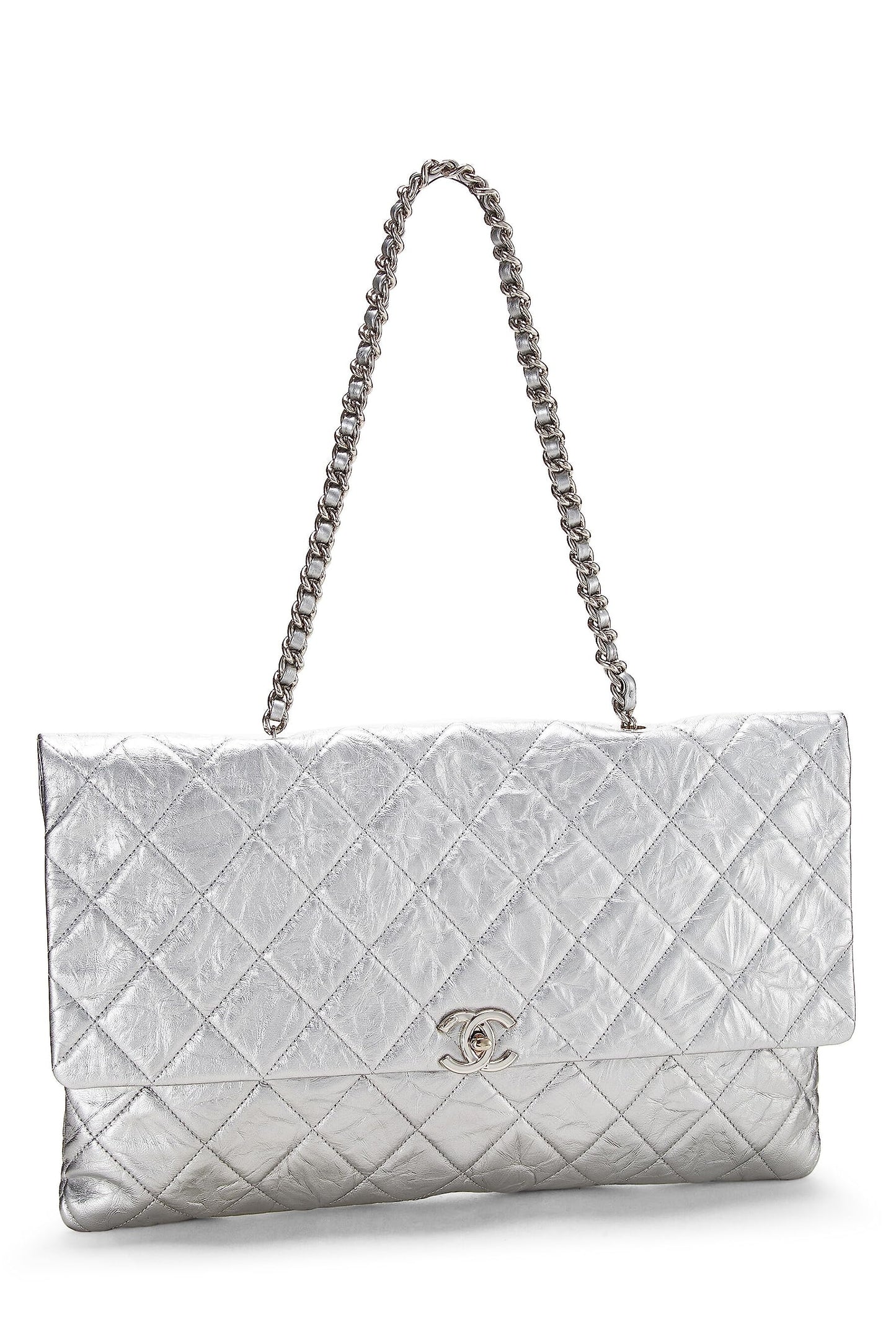 Chanel, Metallic Silver Quilted Calfskin Big Bang Flap Large, Silver