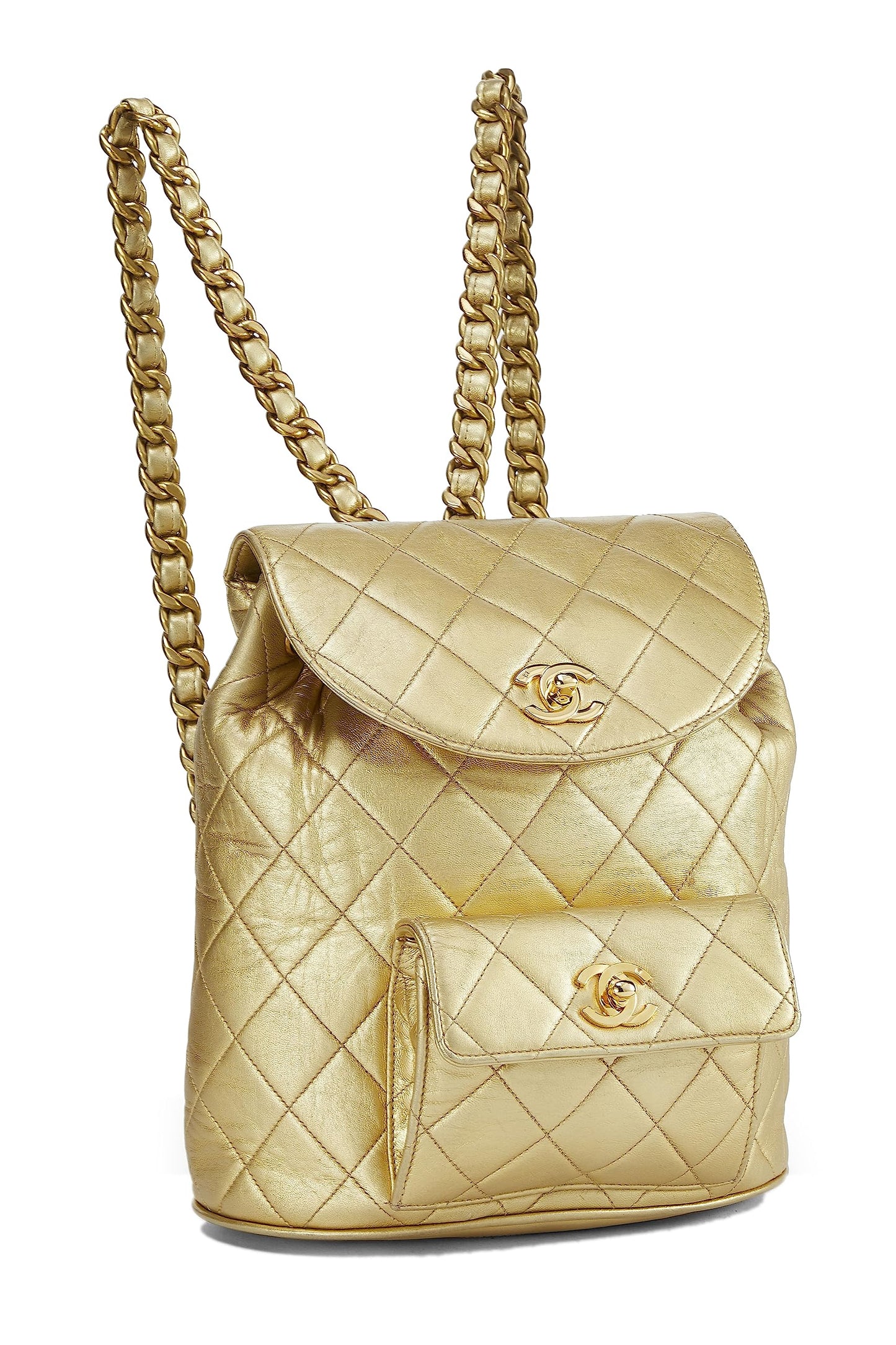 Chanel, Gold Metallic Lambskin Classic Backpack Mini, Gold