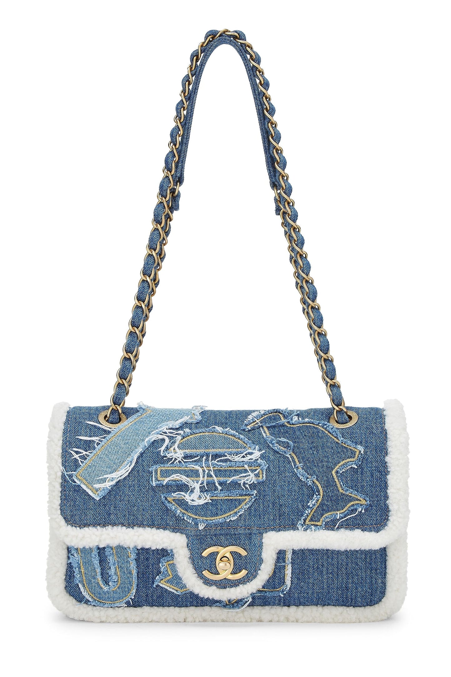 Chanel, Paris-Egypt Blue Denim & Shearling Hieroglyph Flap Medium, Blue