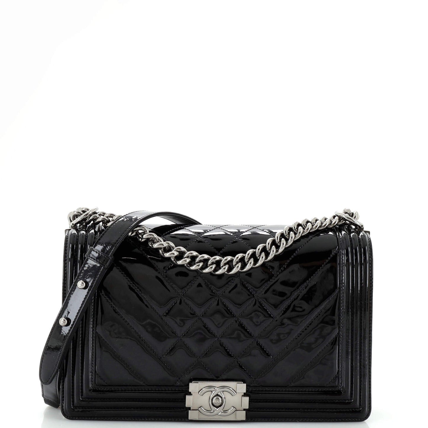 CHANEL Boy Flap Bag Chevron Patent New Medium