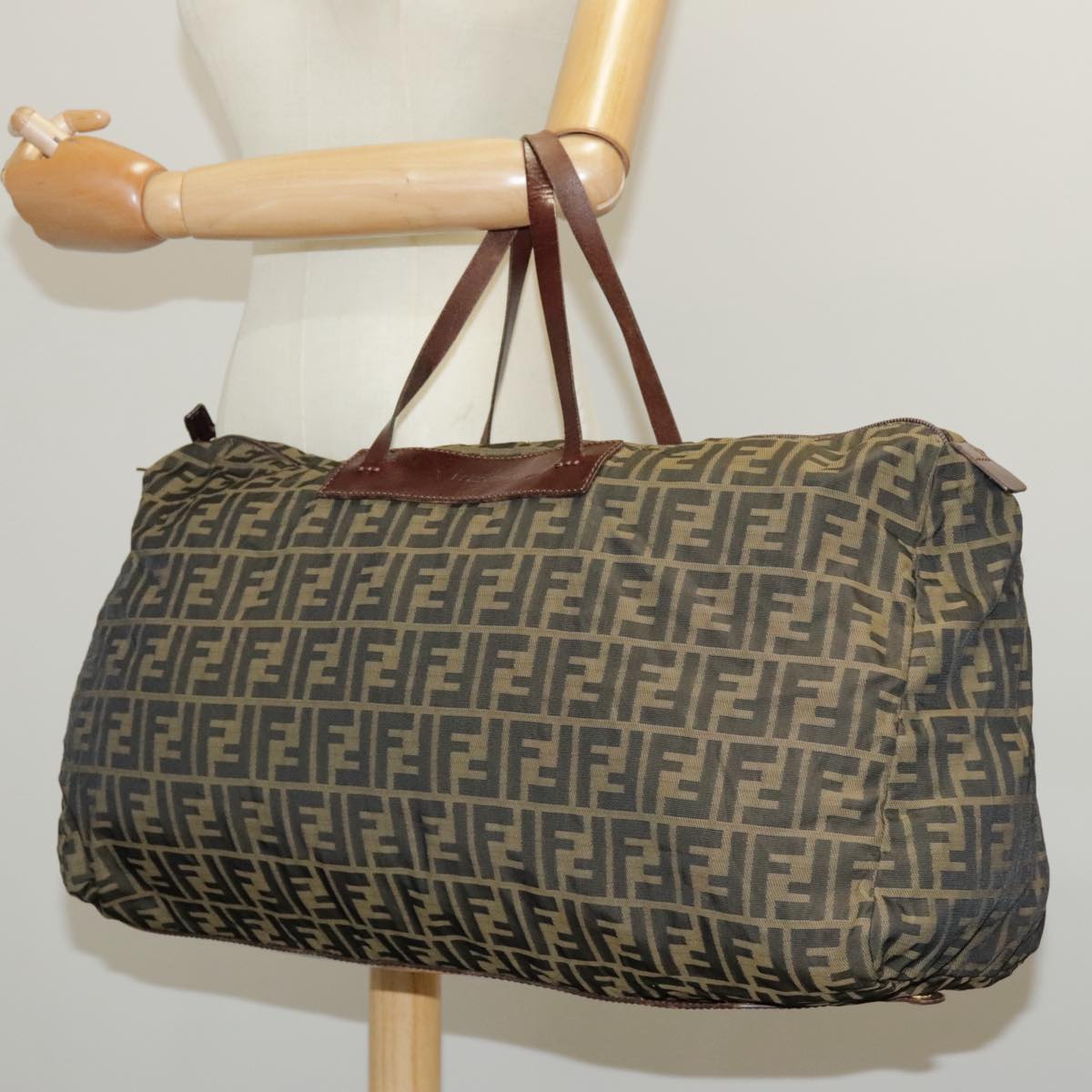 FENDI Zucca Canvas Tote Bag Brown Black Gold 96374