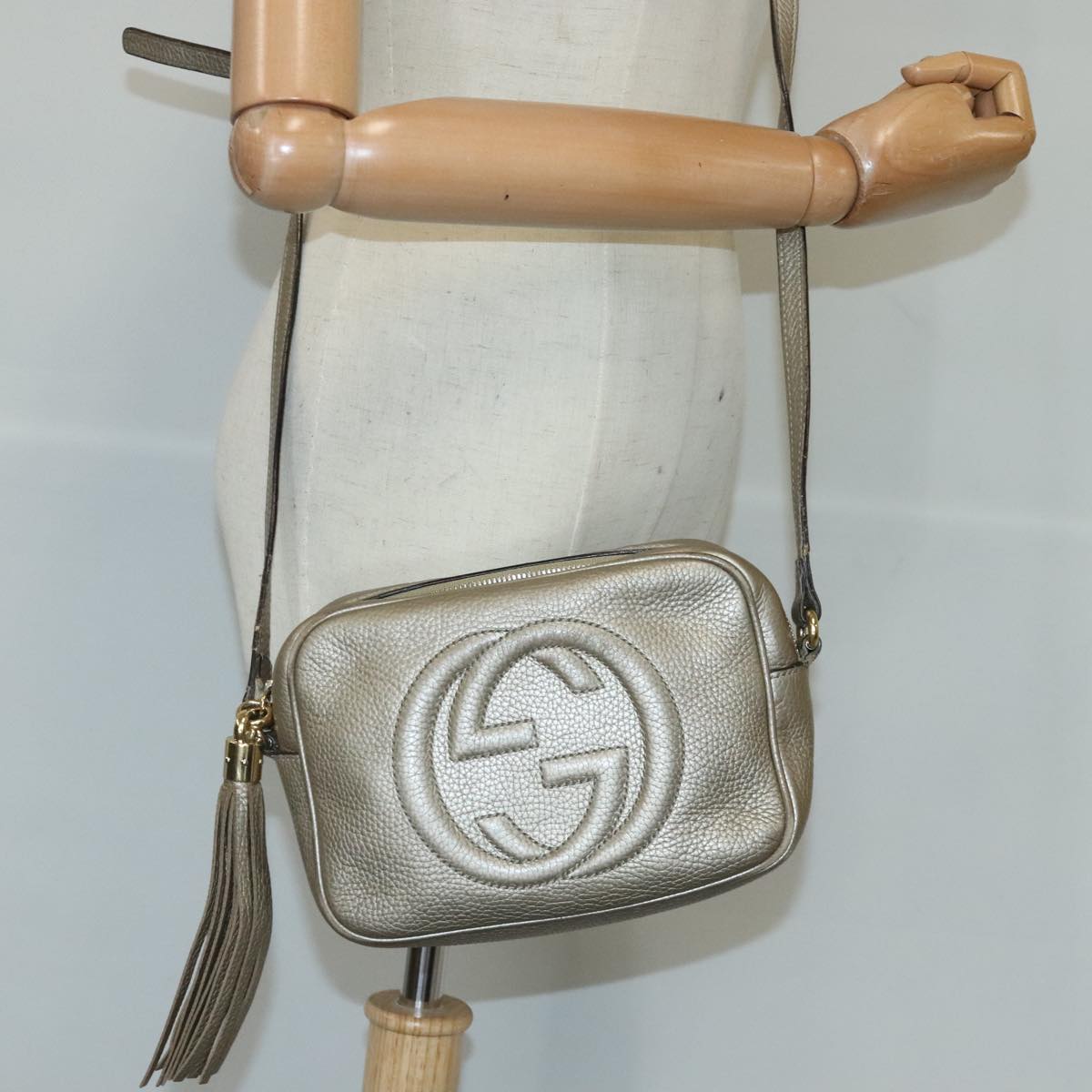 GUCCI Soho Shoulder Bag Leather Beige Gold 808364 98480