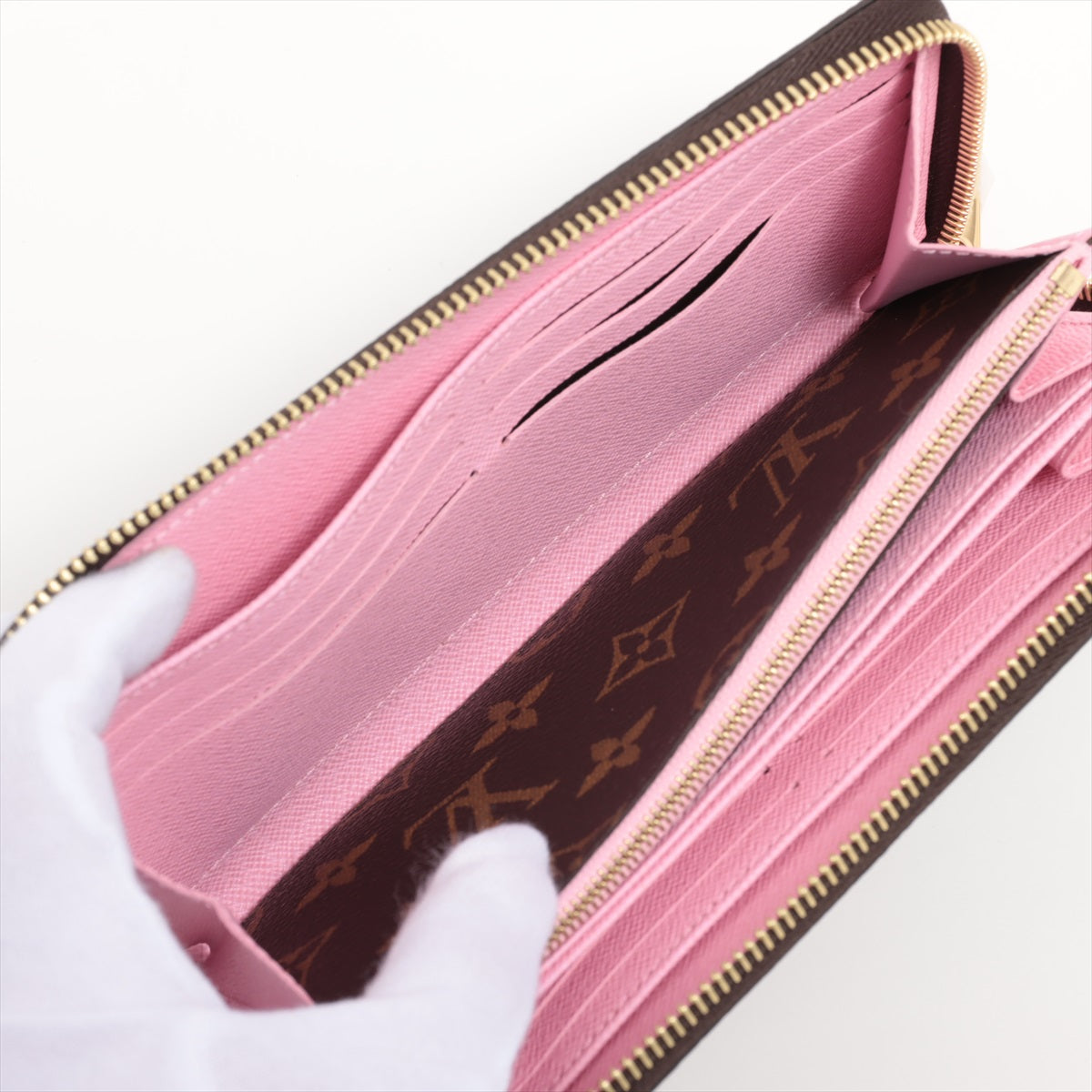 Louis Vuitton Monogram Wallet M82614 Brown x Pink Round Zip Wallet