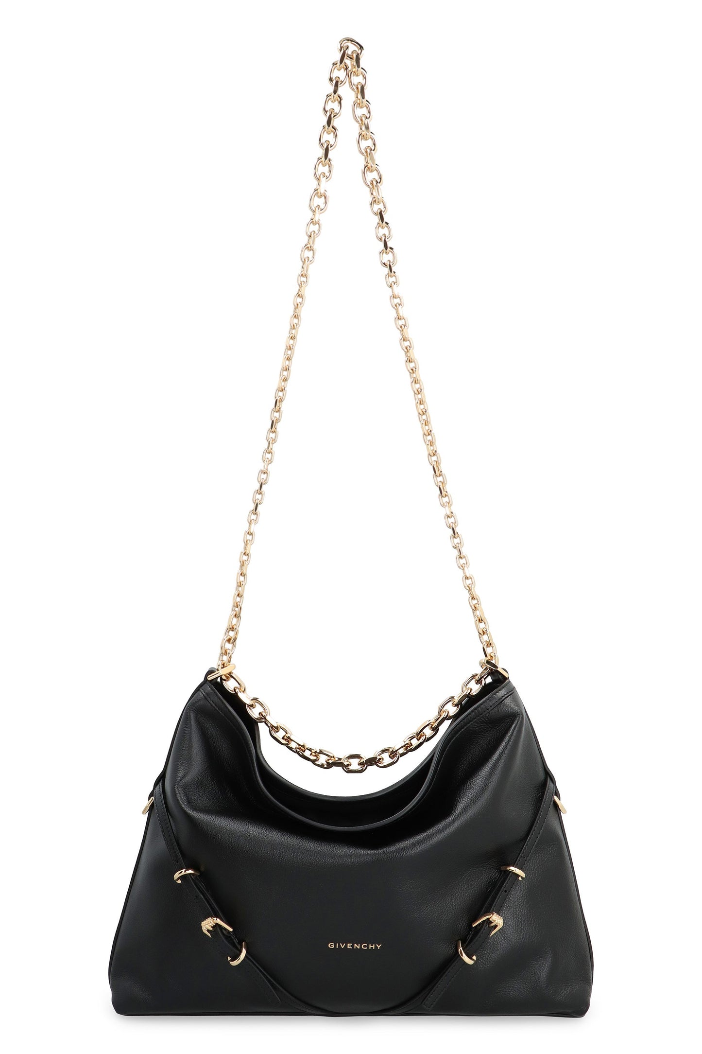 BLACK VOYOU M BAG GOLD LOGO CHAIN
