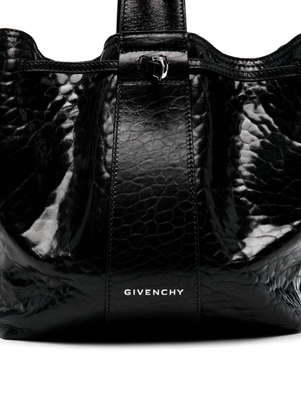 PUMPKIN MEDIUM BAG IN BLACK CRACKED PATENT LEATHER