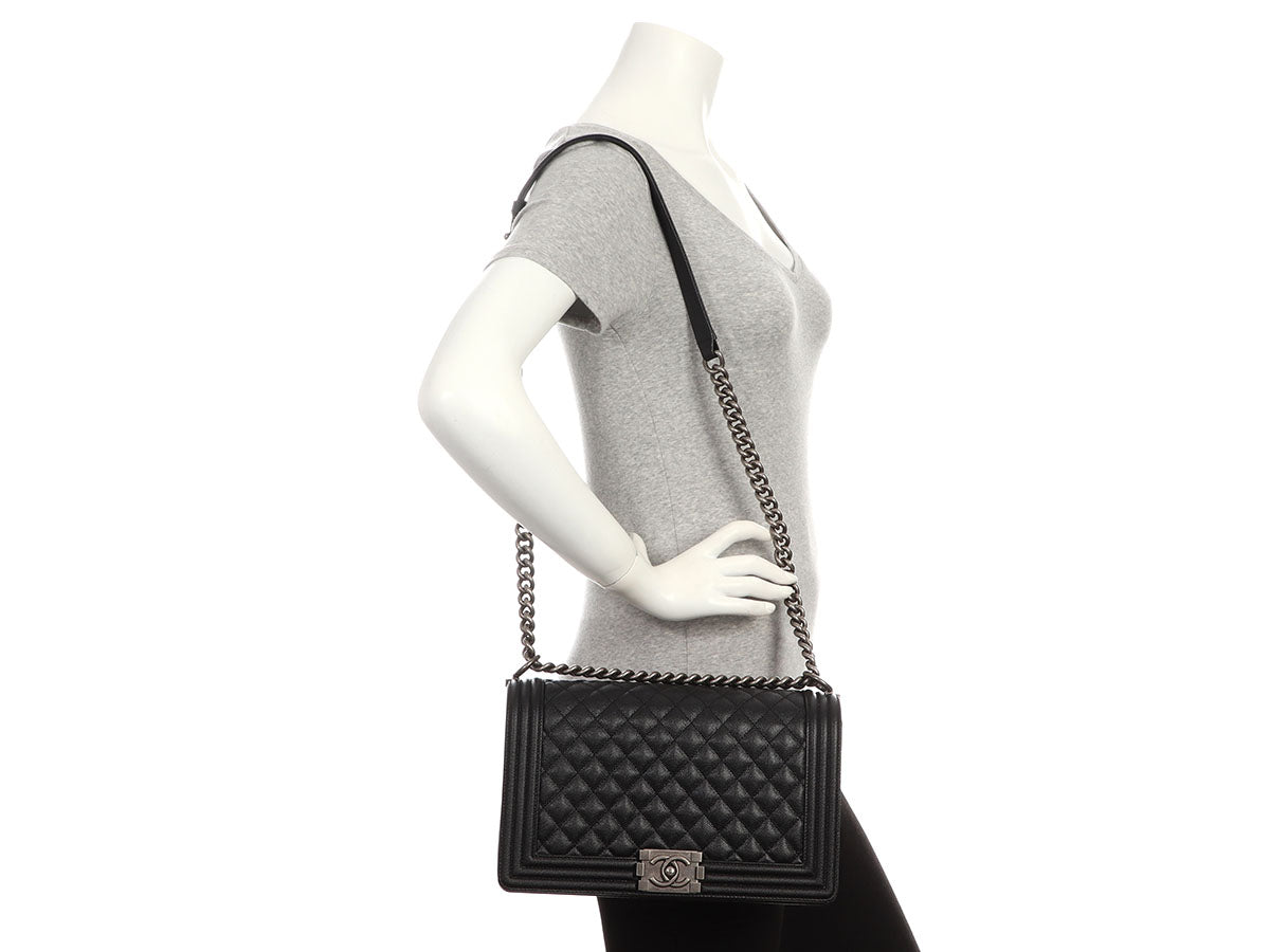 Chanel New Medium Black Quilted Caviar Boy Bag