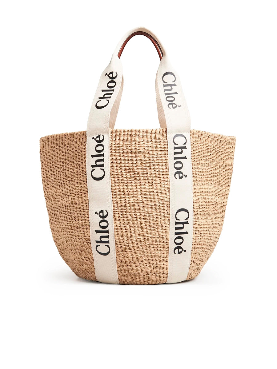 Large Woody Basket in White in Natural Fibers