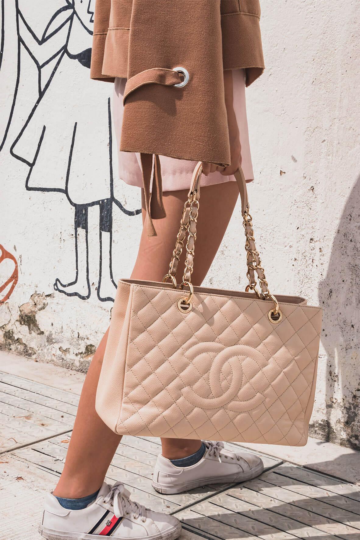 Grand Shopping Tote Beige with Gold Hardware