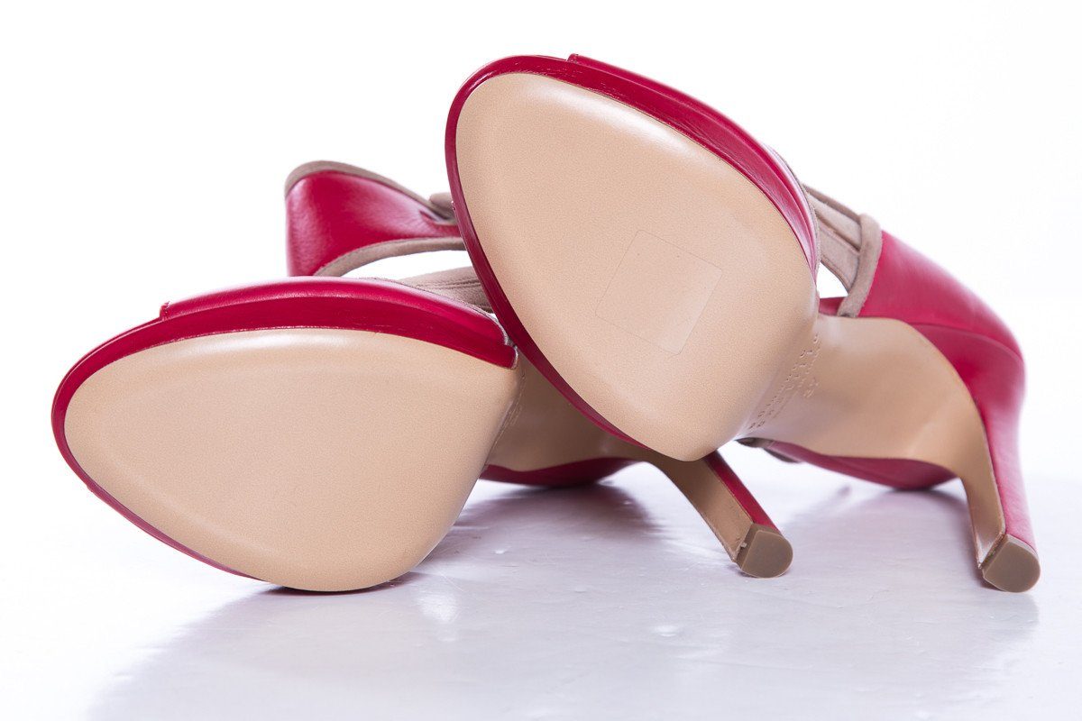 Edmundo Castillo Red & Tan Leather Peep Toe Heels SZ 37
