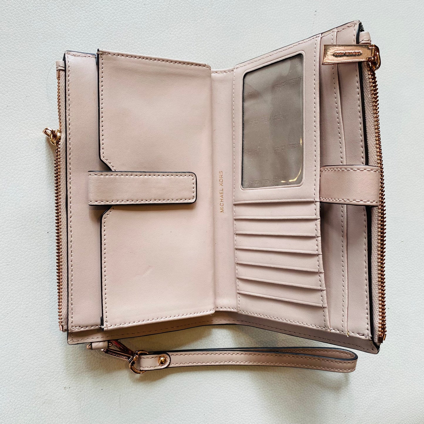 MICHAEL KORS Adele Embellished Leather Wallet/ Phone/ Wristlet Blush Pink