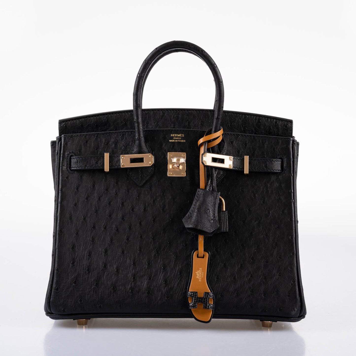 Hermès Birkin 25 Black Ostrich Rose Gold Hardware - 2021, Z