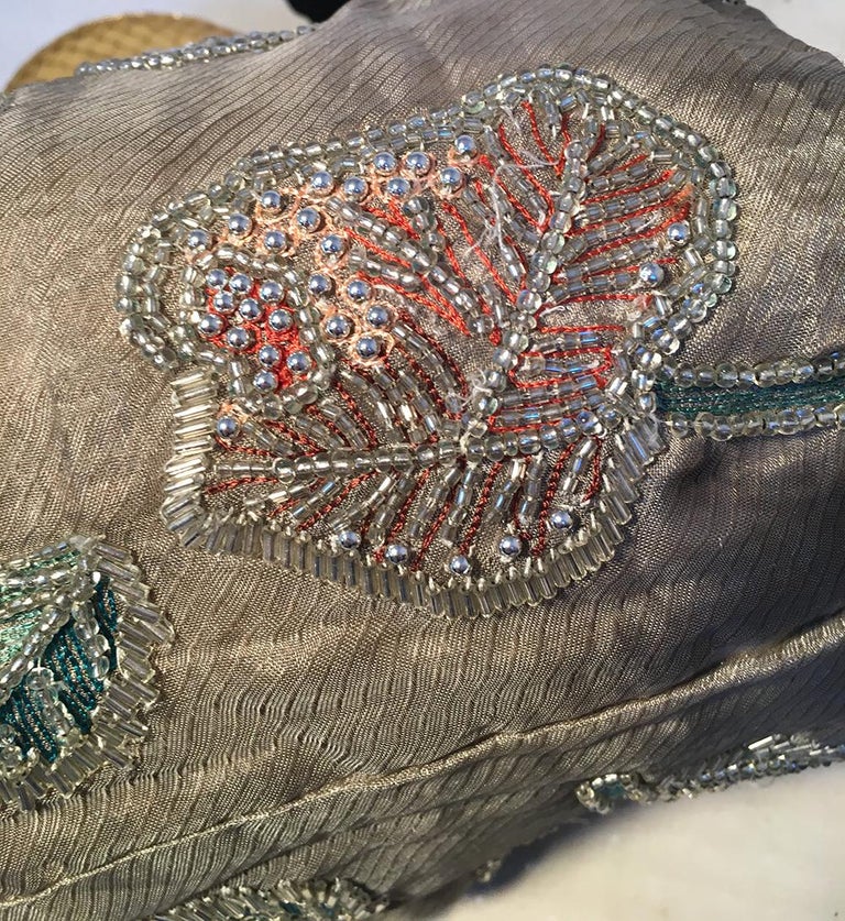 Fendi Sheer Silk Organza Hand Beaded Floral Embroidered Tote