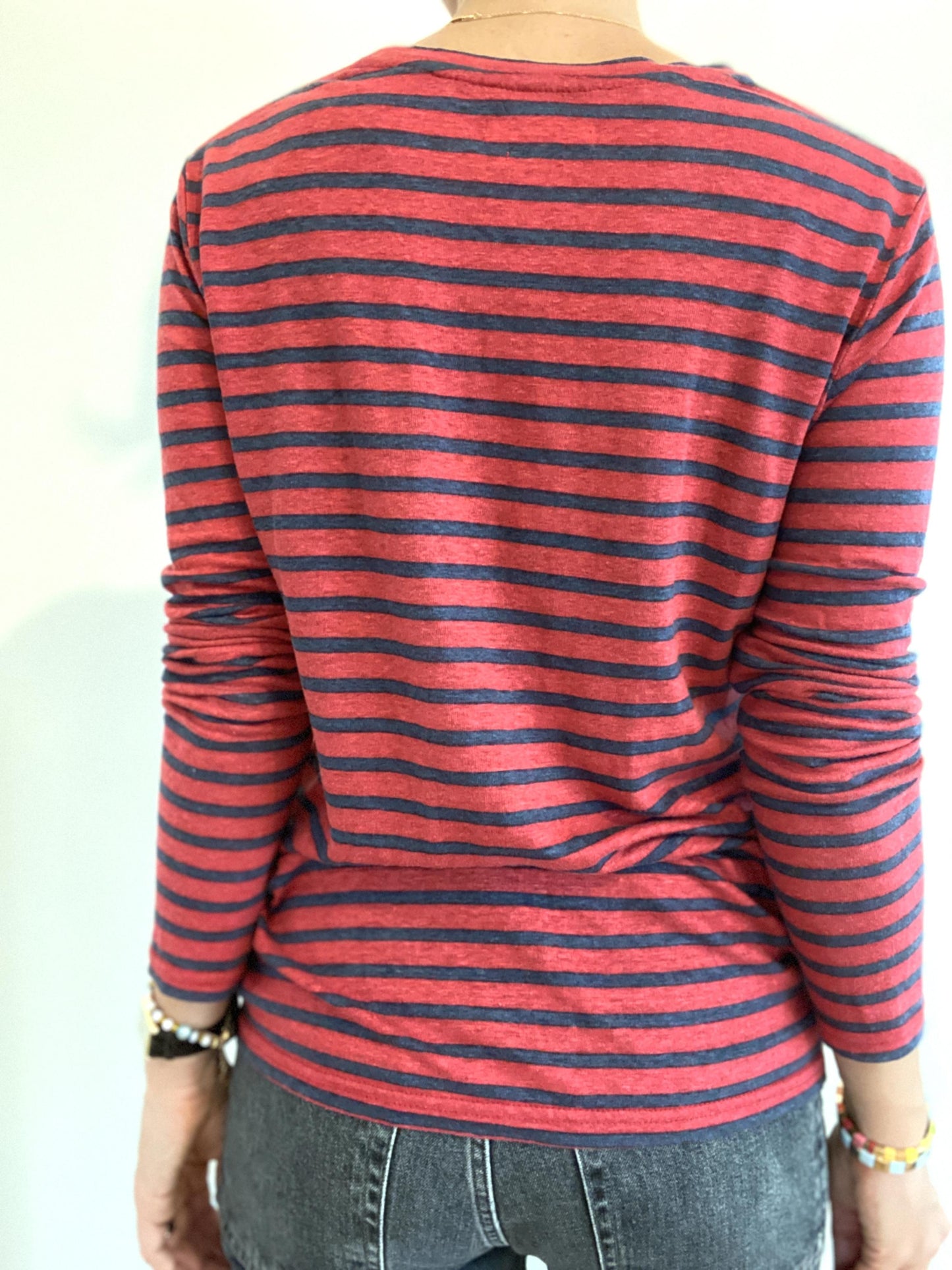 ISABEL MARANT ÉTOILE LINEN STRIPED SHIRT RED/NAVY - SIZE XS