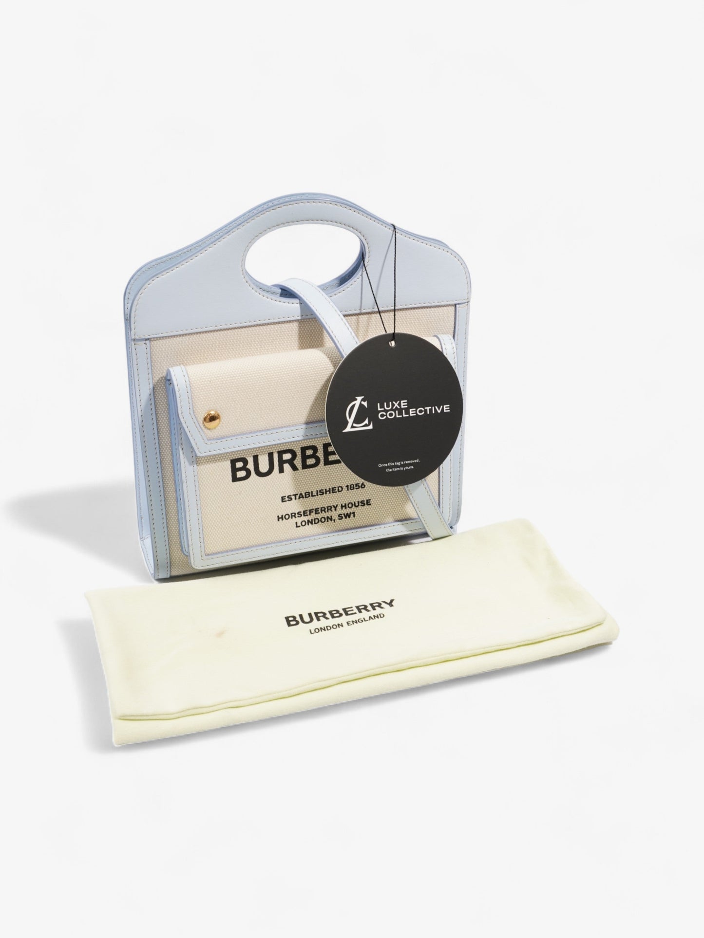 Burberry Pocket Bag Pale Blue / Cream Cotton Mini