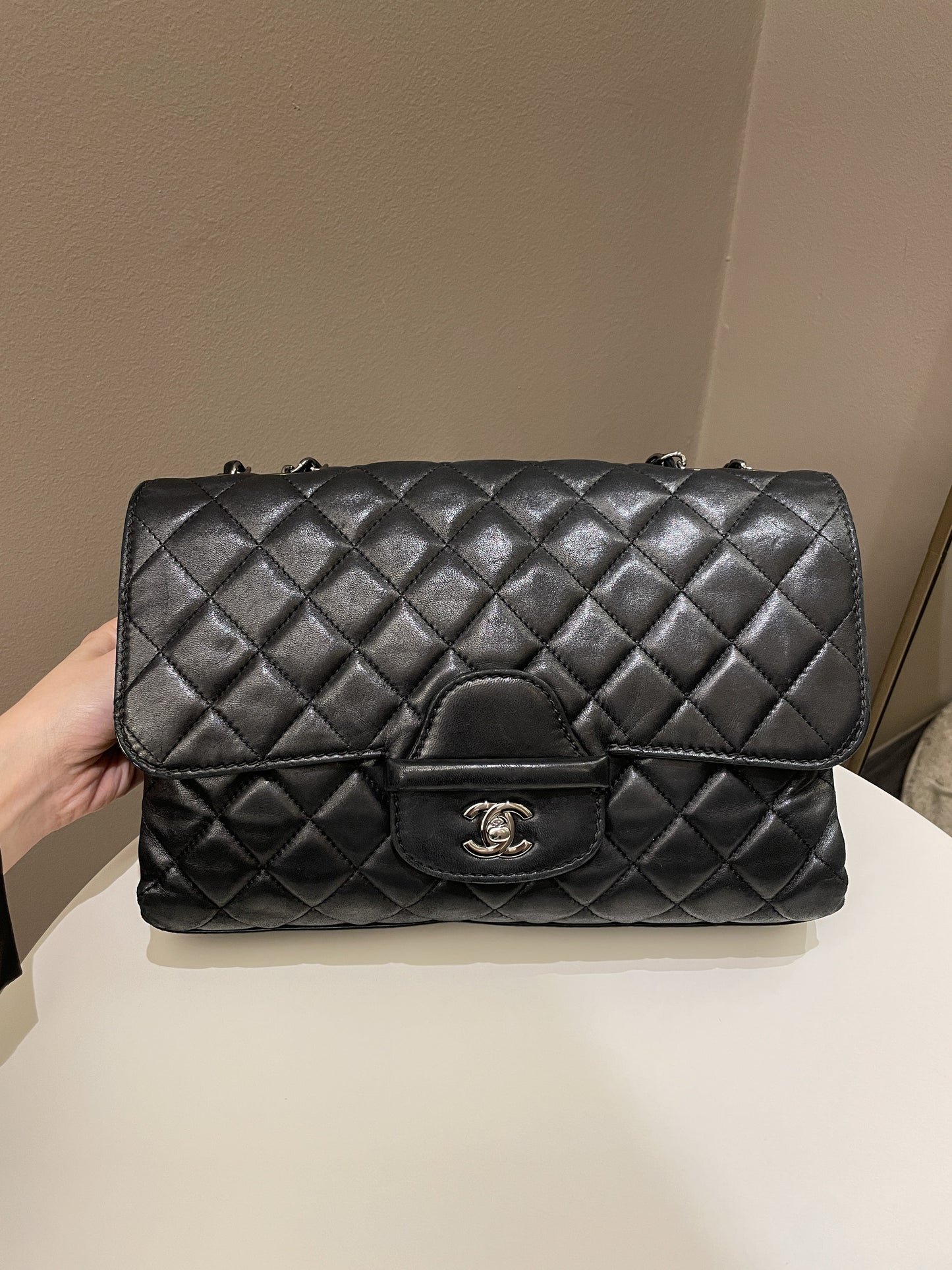 Chanel Quilted Jumbo Coco Loop Flap Black Lambskin