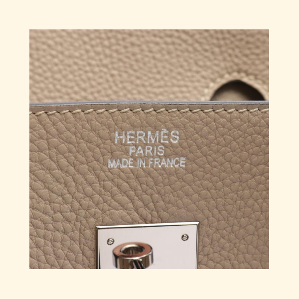 Hermès Birkin 35 Tourtiere Gray Handbag Clemence Leather Gray Beige Silver Hardware