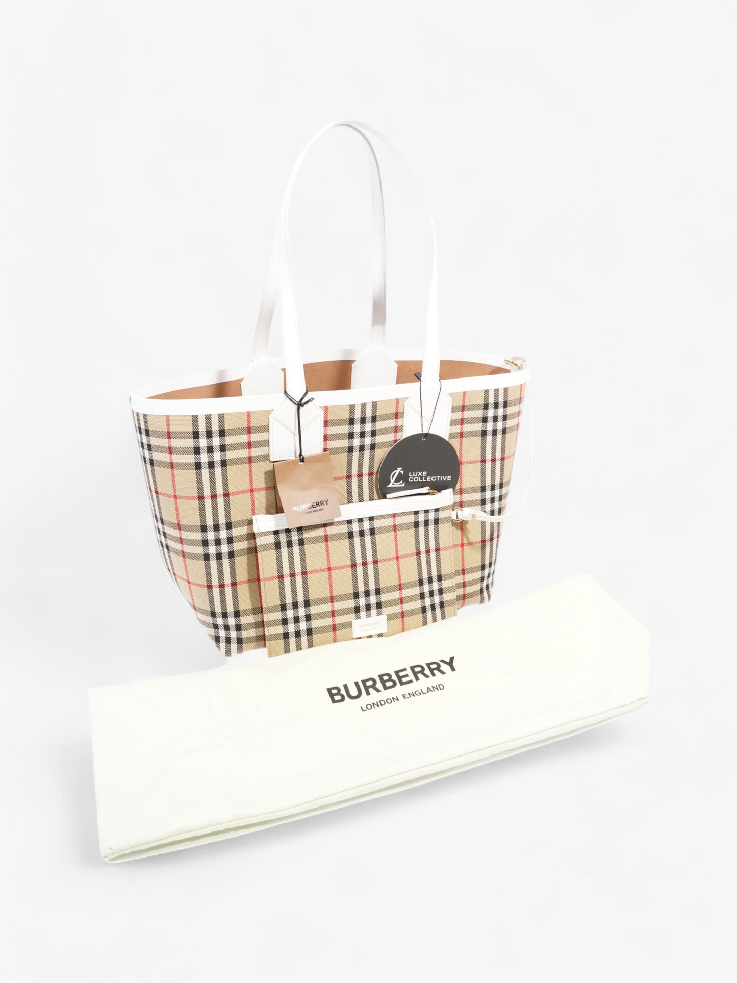 Burberry London Tote Vintage Check / White Cotton