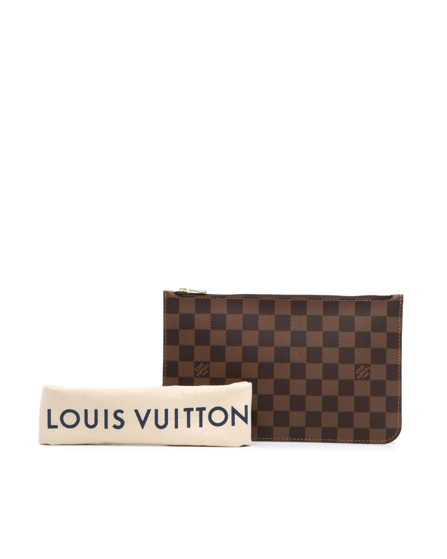 Damier Ebene Canvas Pouch with Top Zip Closure and Interior Slip Pocket