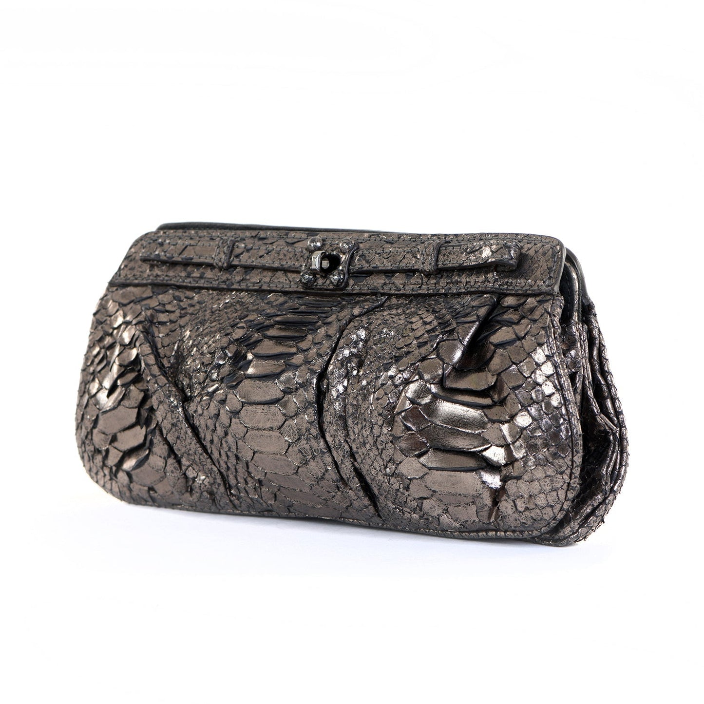 Pewter Snakeskin Clutch Bag