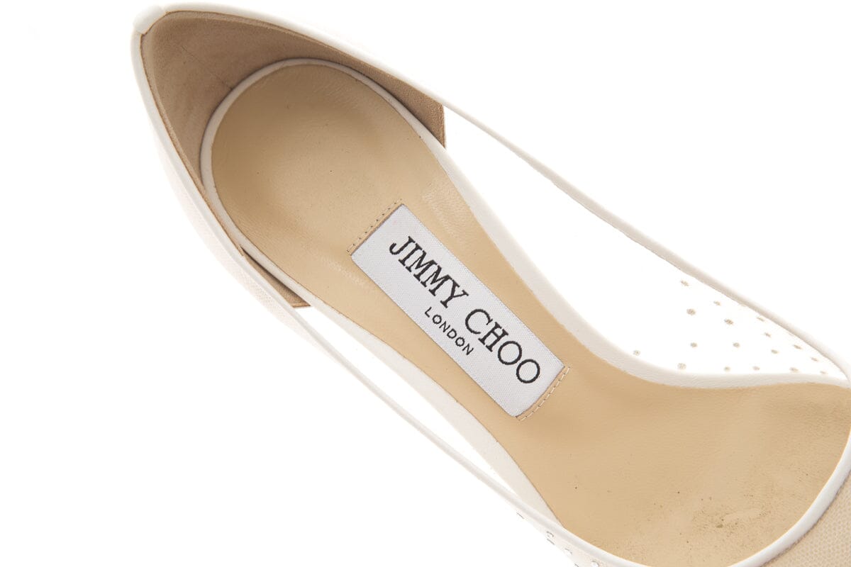 Jimmy Choo Crystal Silver & White Mesh Heels SZ 37