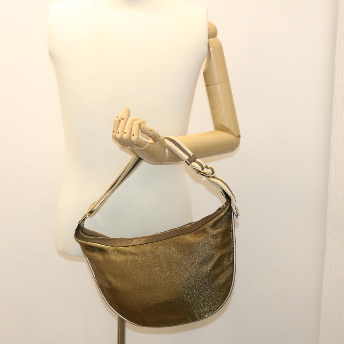 GUCCI Sherry Line Shoulder Bag Canvas Gold ac1764