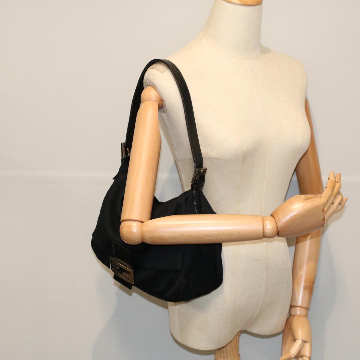 FENDI Mamma Baguette Shoulder Bag Nylon Black ac2413