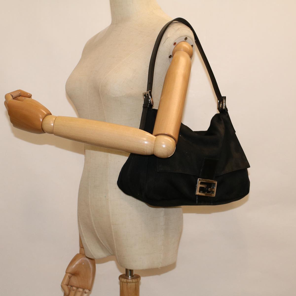 FENDI Mamma Baguette Shoulder Bag Nylon Black ac2482