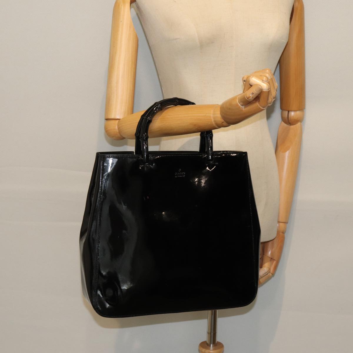 GUCCI Bamboo Hand Bag Patent leather Black ac3146