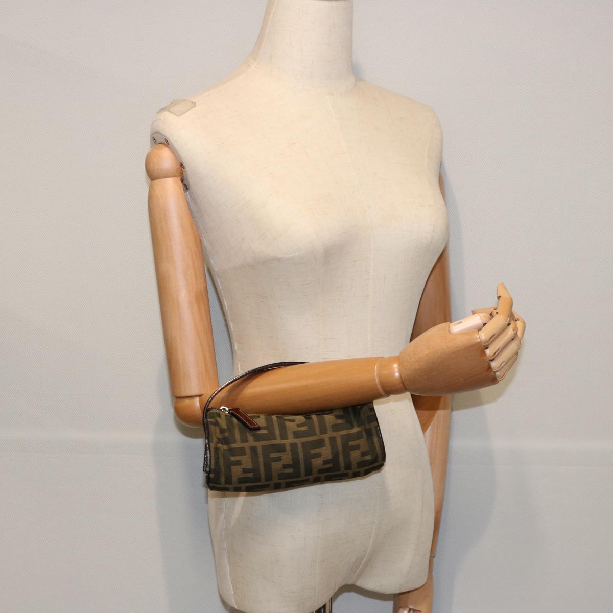 FENDI Zucca Canvas Hand Bag Black Brown 2257 26553 009 am5322