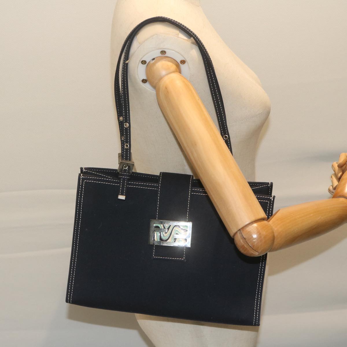 FENDI Shoulder Bag Canvas Navy am5558