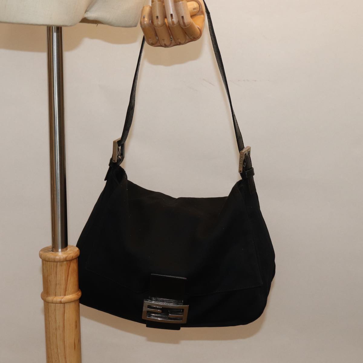 FENDI Mamma Baguette Shoulder Bag Nylon Black am6317