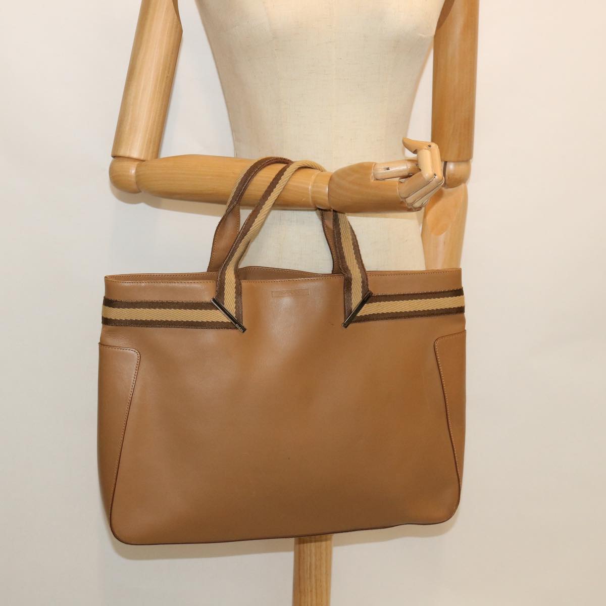 GUCCI Sherry Line Hand Bag Leather Brown Beige 002 1134 ar10394