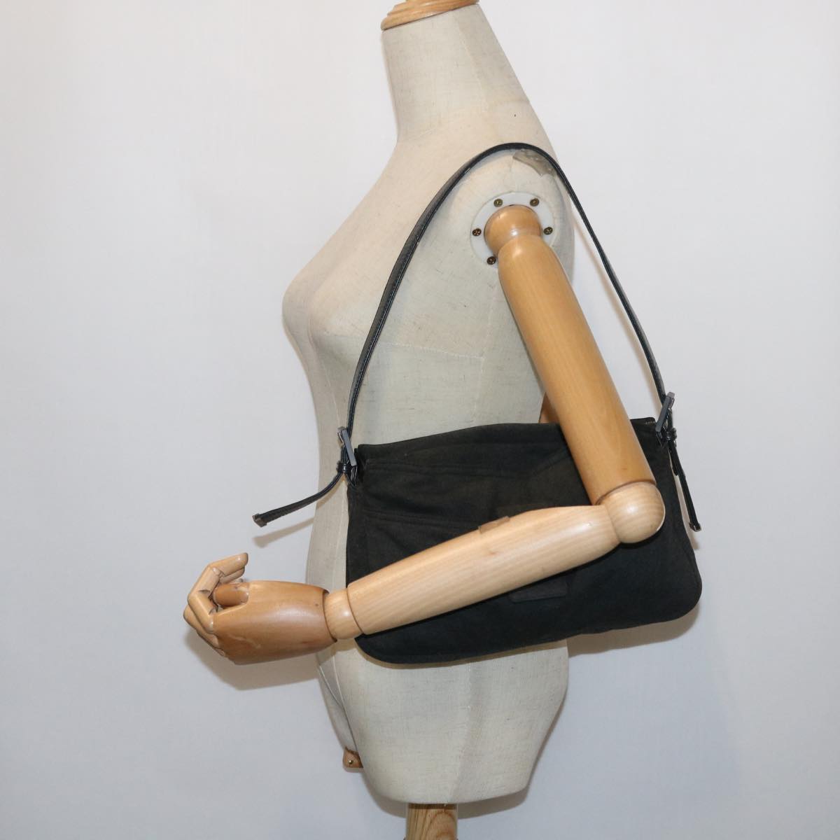 FENDI Mamma Baguette Shoulder Bag Canvas Gray ar10408