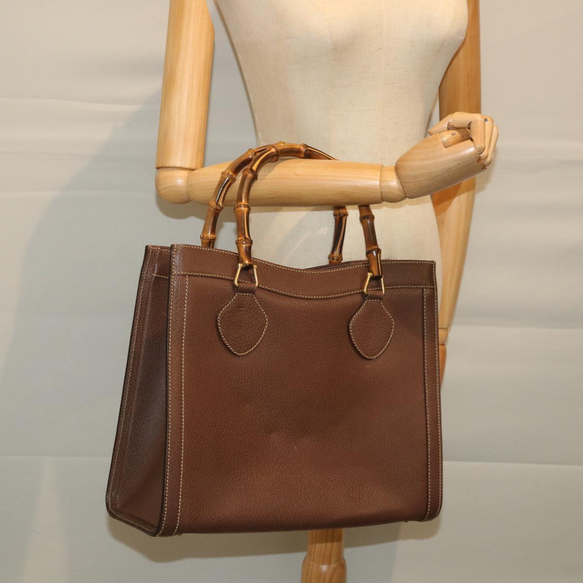GUCCI Bamboo Hand Bag Leather Brown ar10505
