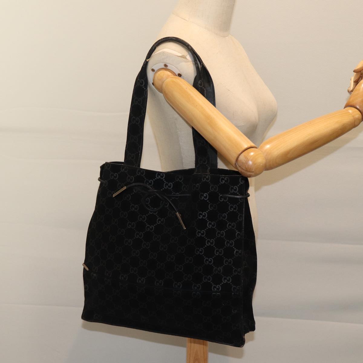 GUCCI GG Canvas Tote Bag Suede Black ar11680