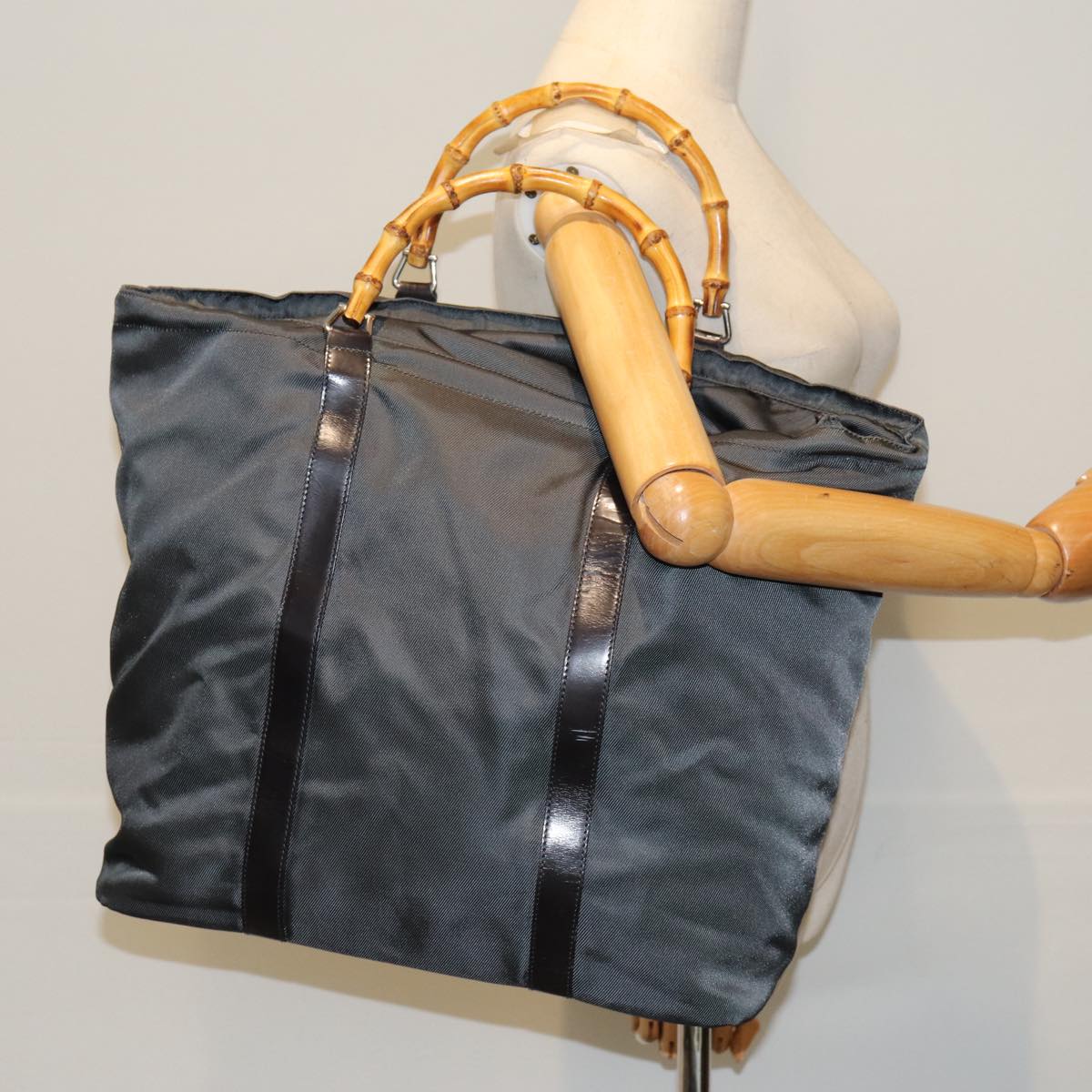 GUCCI Bamboo Hand Bag Nylon Gray 002 2854 0412 5 ar11843