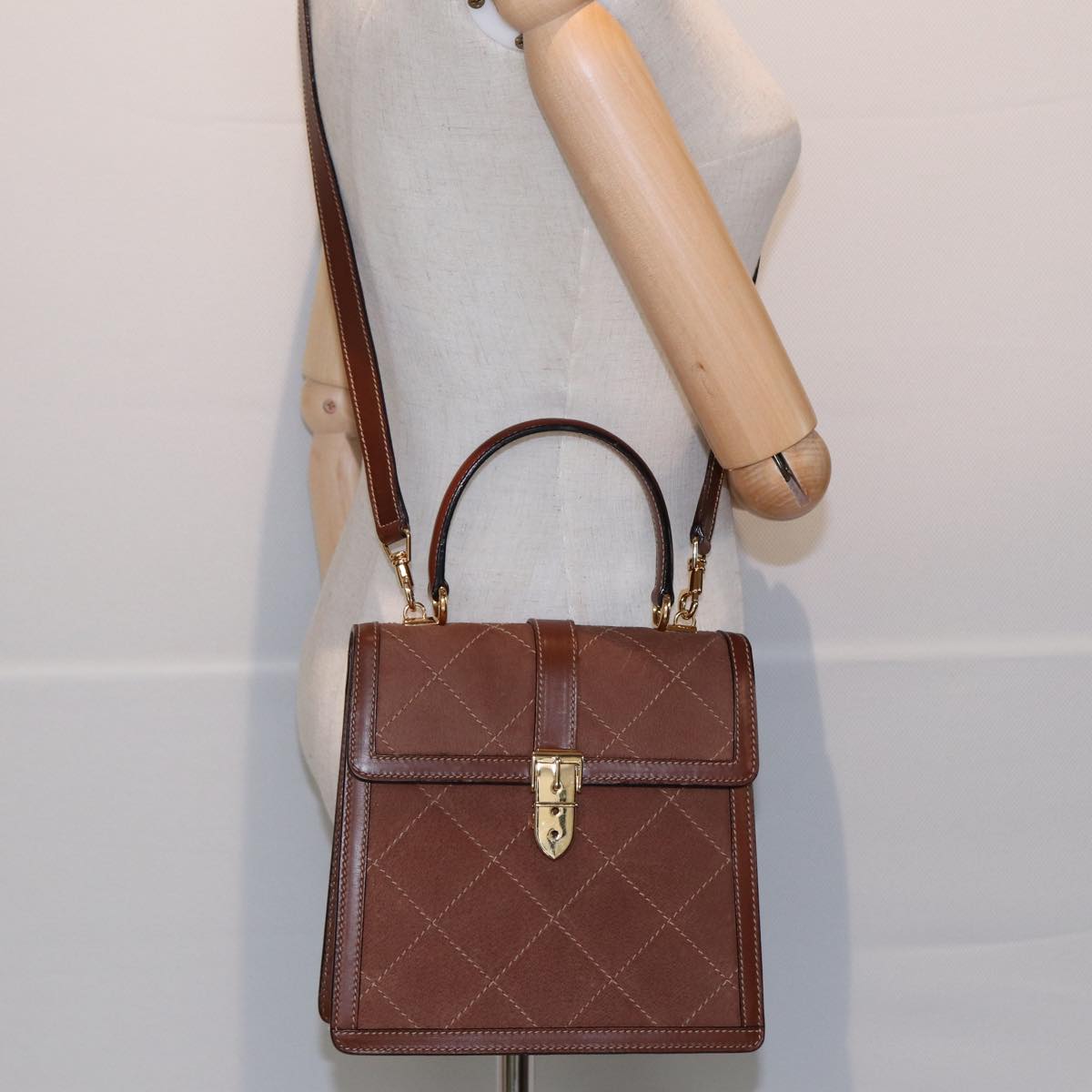 GUCCI Hand Bag Leather 2way Brown ar12027