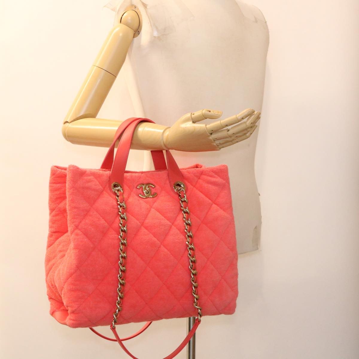 CHANEL Chain Hand Bag Pile 2way Pink CC ar9158A