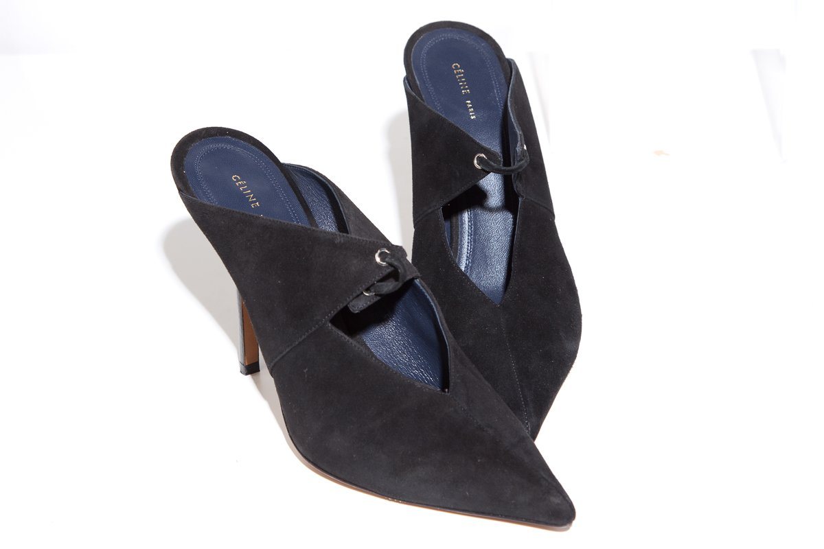 Céline Black Suede Mules SZ 39