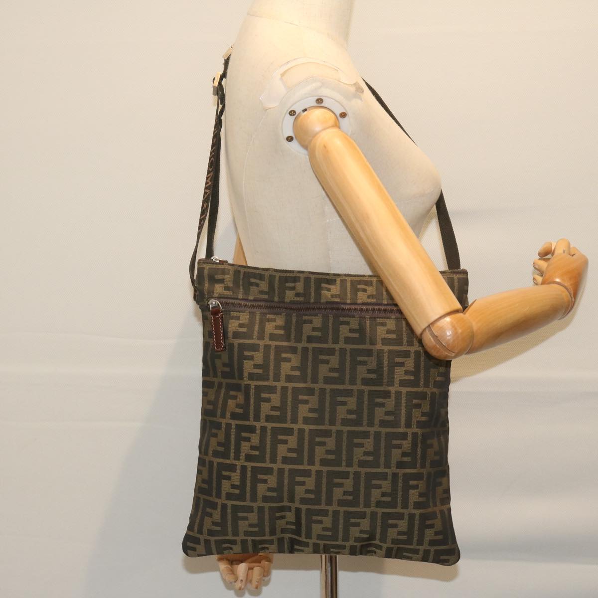 FENDI Zucca Canvas Shoulder Bag Black Brown 2119 26715 008 bs10539