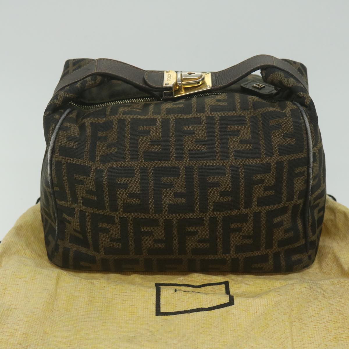 FENDI Zucca Canvas Hand Bag Black Brown bs10753